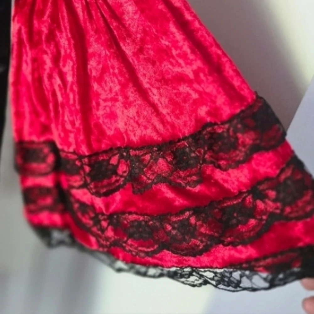 Girls Red Riding Hood Costume Gothic Lace Velvet Halloween